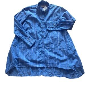 Free People We The Free Women's Oversized Indigo Skies Stripe Shirt Blue‎ XS